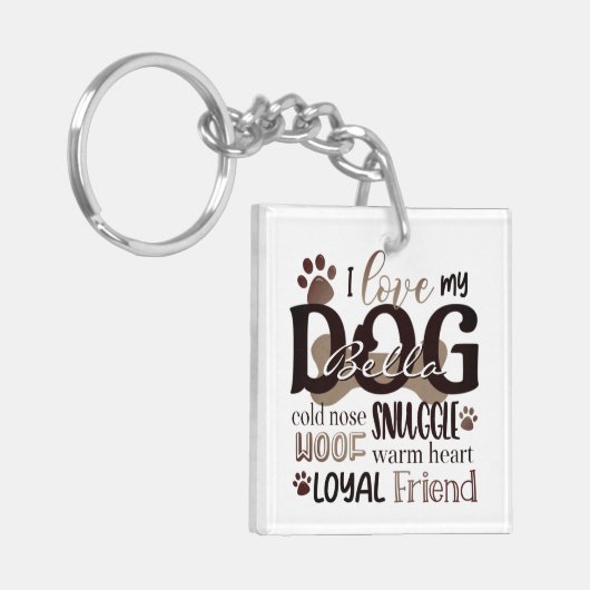 可愛い愛の私の犬のフォトワードアートパーソナライズされた キーホルダー (正面左)