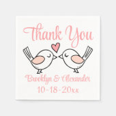 可愛い愛の鳥ピンクありがとう愛の鳥結婚の スタンダードカクテルナプキン (正面)