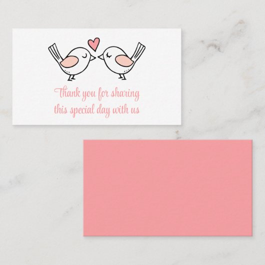 可愛い愛の鳥ピンクありがとう愛の鳥結婚の プレイスカード (正面/裏面)