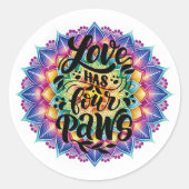 可愛い愛は4つの足の正方形のステッカーを持っている ラウンドシール (正面)