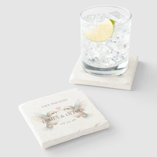 可愛い愛らしい結婚式デートの石のコースターを保存 ストーンコースター (横)