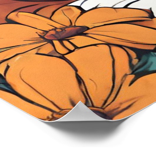 可愛い愛バセットハウンドと花の蝶 ポスター (角)