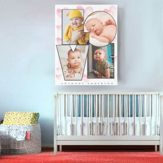 可愛い愛パーソナライズされたテンプレート写真ハート キャンバスプリント