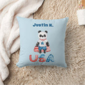 可愛い愛国心パンダスーパーヒーローパーソナライズされた クッション (ブランケット)