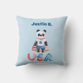 可愛い愛国心パンダスーパーヒーローパーソナライズされた クッション (裏面)