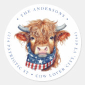 可愛い愛国牛7月4日差出人住所 ラウンドシール (正面)