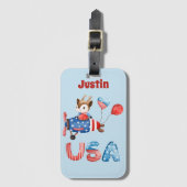 可愛い愛国的パイロット鹿パーソナライズされた ラゲッジタグ (正面縦)