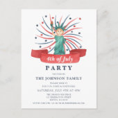 可愛い愛国的自由の女神7月4日パーティー インビテーションポストカード (正面)