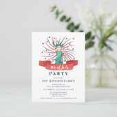 可愛い愛国的自由の女神7月4日パーティー インビテーションポストカード (スタンド正面)