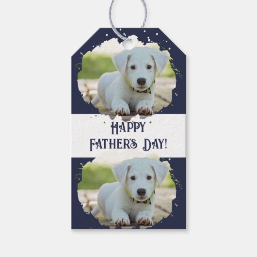 可愛い愛犬家パーソナライズされたフォトパターンブルー ギフトタグ (正面)