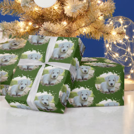 可愛い愛犬家パーソナライズされたフォトパターン緑 ラッピングペーパー