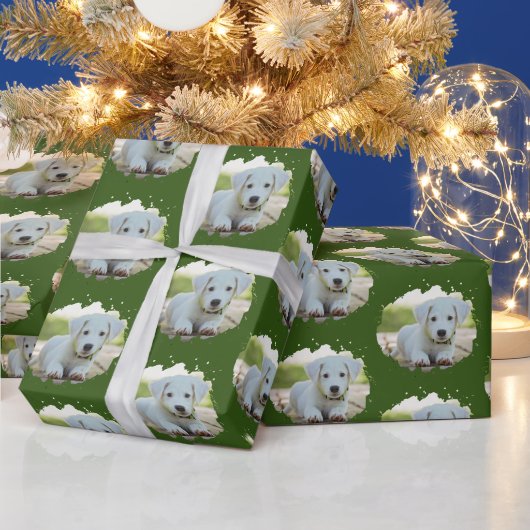 可愛い愛犬家パーソナライズされたフォトパターン緑 ラッピングペーパー (クリスマス)