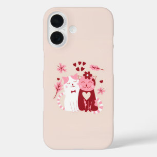 可愛い愛猫のケース – ロマンチックな猫のカップル iPhone 16ケース