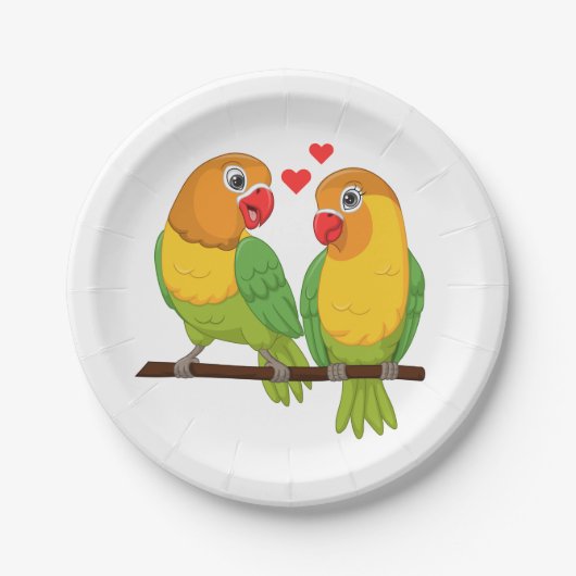 可愛い愛鳥の黄色と緑の愛結婚鳥 ペーパープレート (正面)