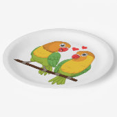 可愛い愛鳥の黄色と緑の愛結婚鳥 ペーパープレート (アングル)