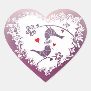 可愛い愛BIrdsと紫のハートバレンタインデー ハートシール