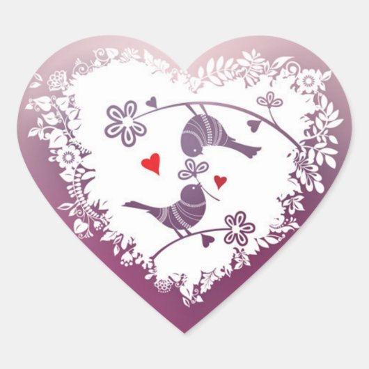 可愛い愛BIrdsと紫のハートバレンタインデー ハートシール (正面)
