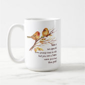 可愛い感動的鳥と妹ことわざを愛する コーヒーマグカップ (左)