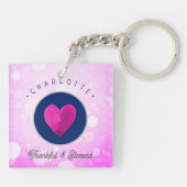 可愛い感謝と賛美ハートあなたの名前をピンクに追加 キーホルダー (裏面)
