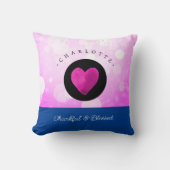 可愛い感謝と賛美ハートあなたの名前をピンクに追加 クッション (正面)
