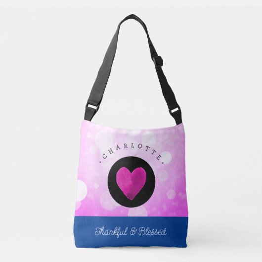 可愛い感謝と賛美ハートあなたの名前をピンクに追加 クロスボディバッグ (正面)