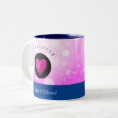 可愛い感謝と賛美ハートあなたの名前をピンクに追加 ツートーンマグカップ (正面左)