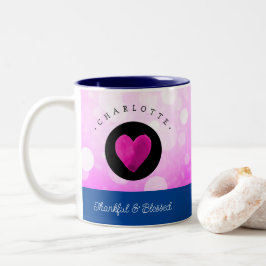 可愛い感謝と賛美ハートあなたの名前をピンクに追加 ツートーンマグカップ
