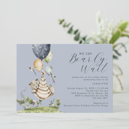 可愛い我々はボーイブルー赤ちゃんシャワーを待つことができる 招待状 (スタンド正面)