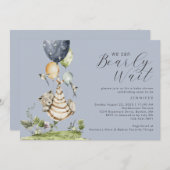 可愛い我々はボーイブルー赤ちゃんシャワーを待つことができる 招待状 (正面/裏面)