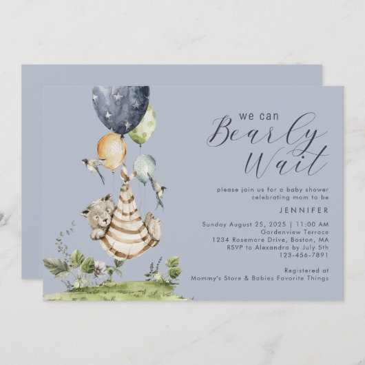 可愛い我々はボーイブルー赤ちゃんシャワーを待つことができる 招待状 (正面/裏面)