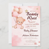 可愛い我々は本当に待つピンクの女の子の赤ちゃんシャワー 招待状 (正面)