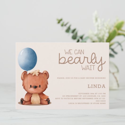 可愛い我々は男の子の赤ちゃんシャワーを待つことができる 招待状 (スタンド正面)