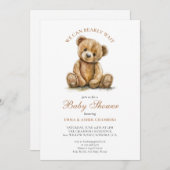 可愛い我々は良く待つことができるテディベア赤ちゃんシャワー 招待状 (正面/裏面)