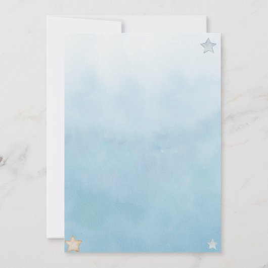 可愛い我々は青い男の子の赤ちゃんシャワーを待つことができる 招待状 (裏面)