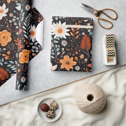 可愛い房宝花文様お洒落フローラ房宝 ラッピングペーパー (クラフト)