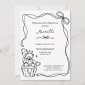 可愛い手お洒落引きブルーの赤ちゃんシャワー 招待状 (正面)