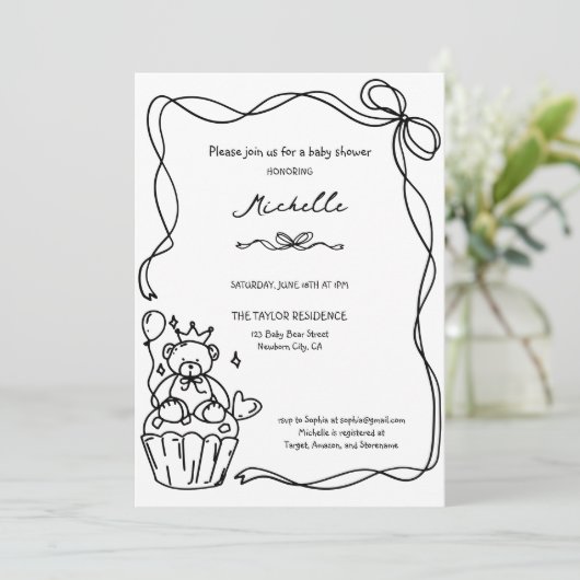 可愛い手お洒落引きブルーの赤ちゃんシャワー 招待状