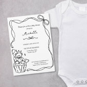 可愛い手お洒落引きブルーの赤ちゃんシャワー 招待状