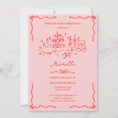 可愛い手お洒落引き赤ピンク赤ちゃんシャワー 招待状 (正面)