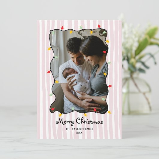 可愛い手お洒落引き陽気なクリスマスの写真 招待状 (スタンド正面)