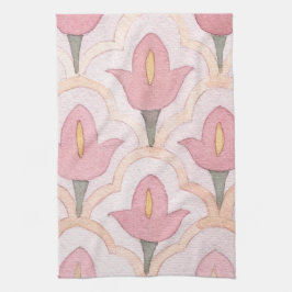 可愛い手の色彩の鮮やかチューリップディナー料理時間 キッチンタオル