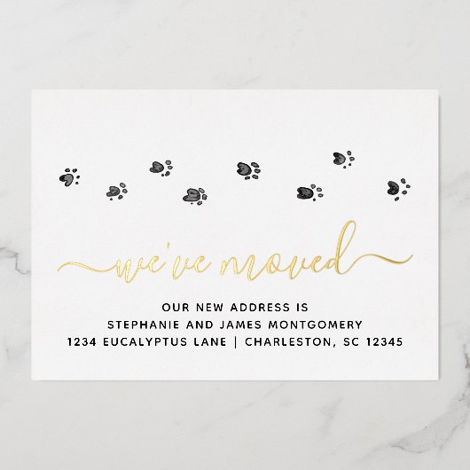 可愛い手プリント金箔動き告知カード 箔招待状 (正面)