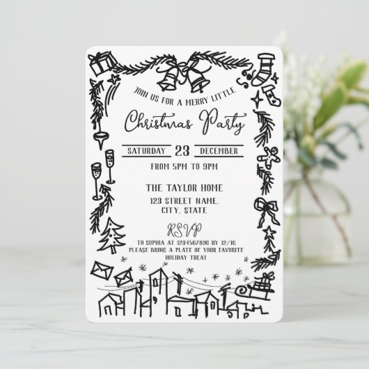 可愛い手ユニーク引きドお洒落クリスマスパーティー 招待状 (スタンド正面)