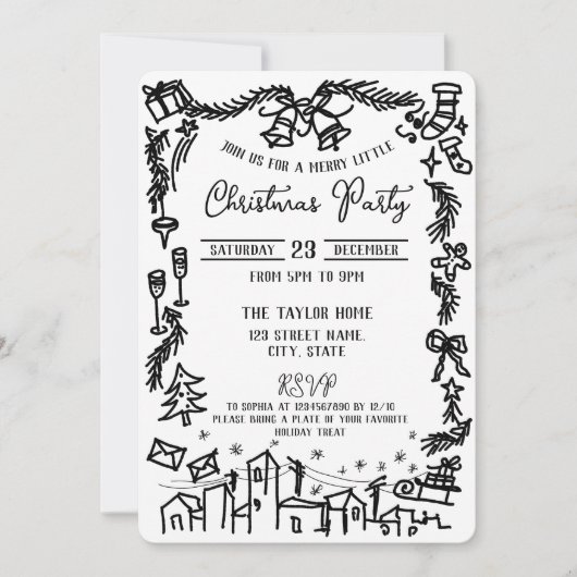 可愛い手ユニーク引きドお洒落クリスマスパーティー 招待状 (正面)