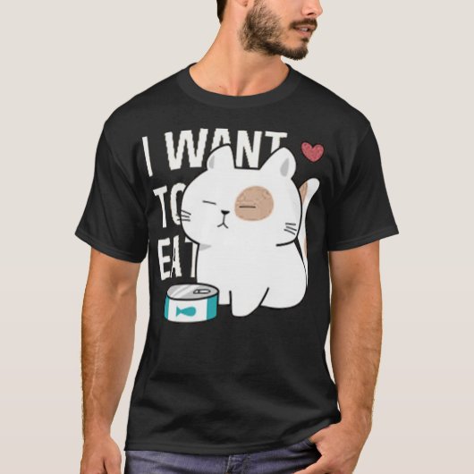 可愛い手描きの丸い猫 Tシャツ (正面)