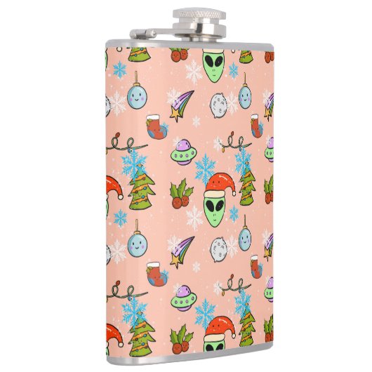 可愛い手描きエイリアンクリスマスシームレスパターン フラスク (右)