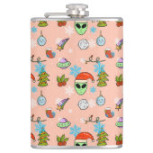 可愛い手描きエイリアンクリスマスシームレスパターン フラスク (正面)