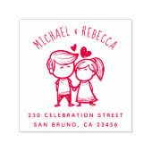 可愛い手描きカップル&カスタム差出人住所 セルフインキングスタンプ (デザイン)