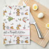 可愛い手描きジンジャーブレッドベーキングスピリッツ明るい キッチンタオル (四つ折り)