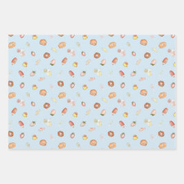 可愛い手描きデザートのパステル柄 ラッピングペーパーシート